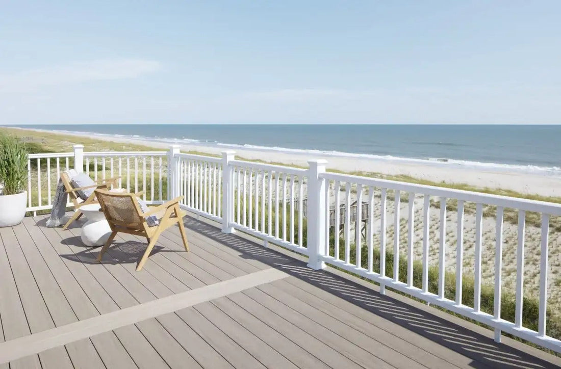 Examine TimberTech's Capped Composite Decking and Tiva Decking PVC Decking in a Coastal Home Project
