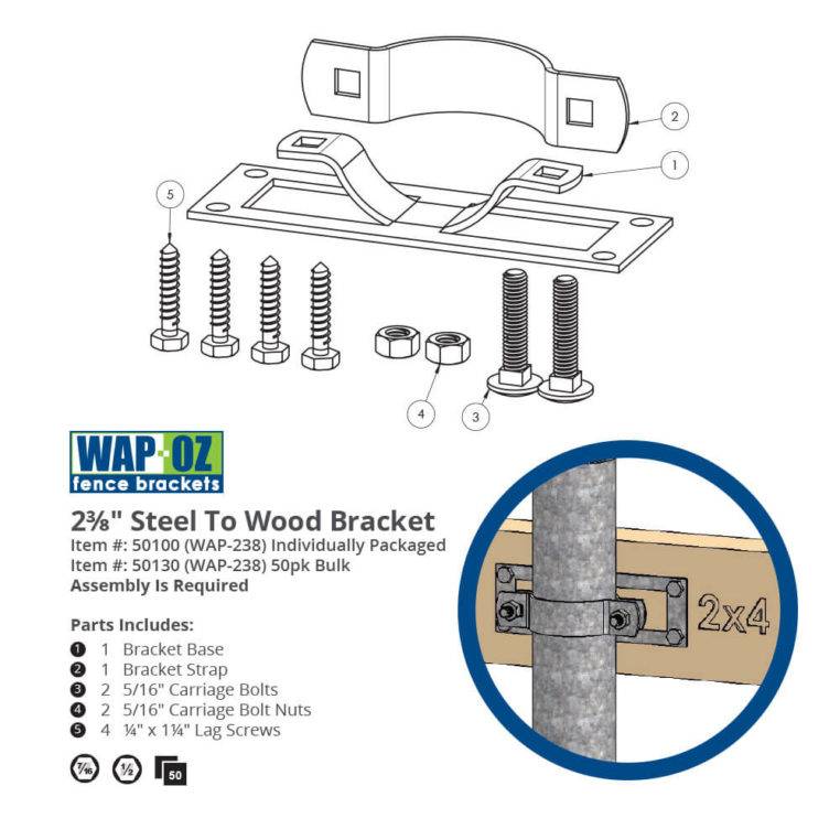 OZCO 2-3/8" Steel to Wood Fence Brackets (50 Pack)