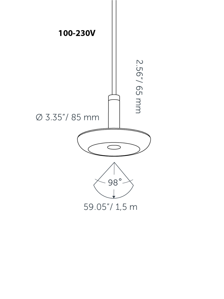 in-lite Sway Pendant Triple 100-230V - technical drawing with dimensions