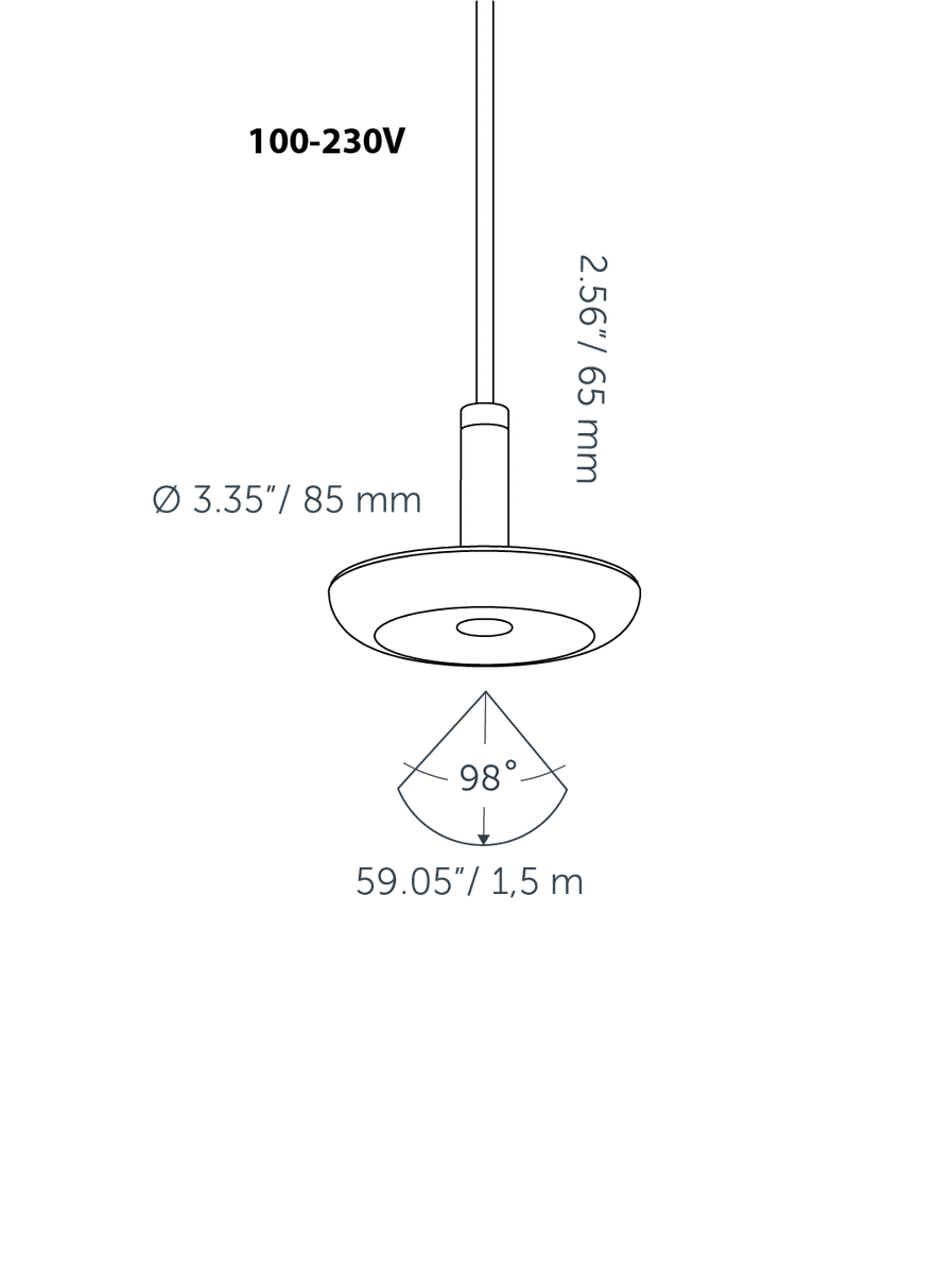 in-lite Sway Pendant 100-230V - technical drawing with dimensions