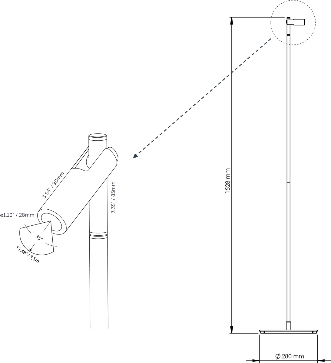 in-lite Aim Floor - technical drawing with dimensions