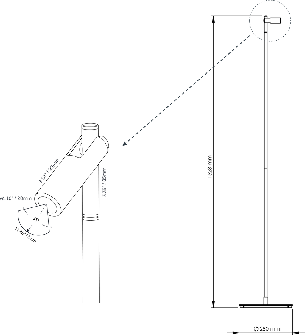 in-lite Aim Floor Duo - technical drawing with dimensions