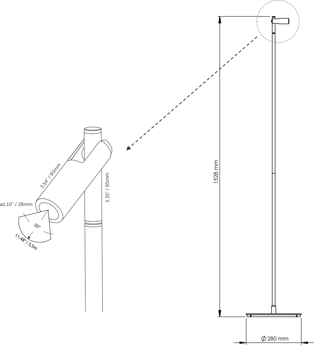 in-lite Aim Floor Duo - technical drawing with dimensions