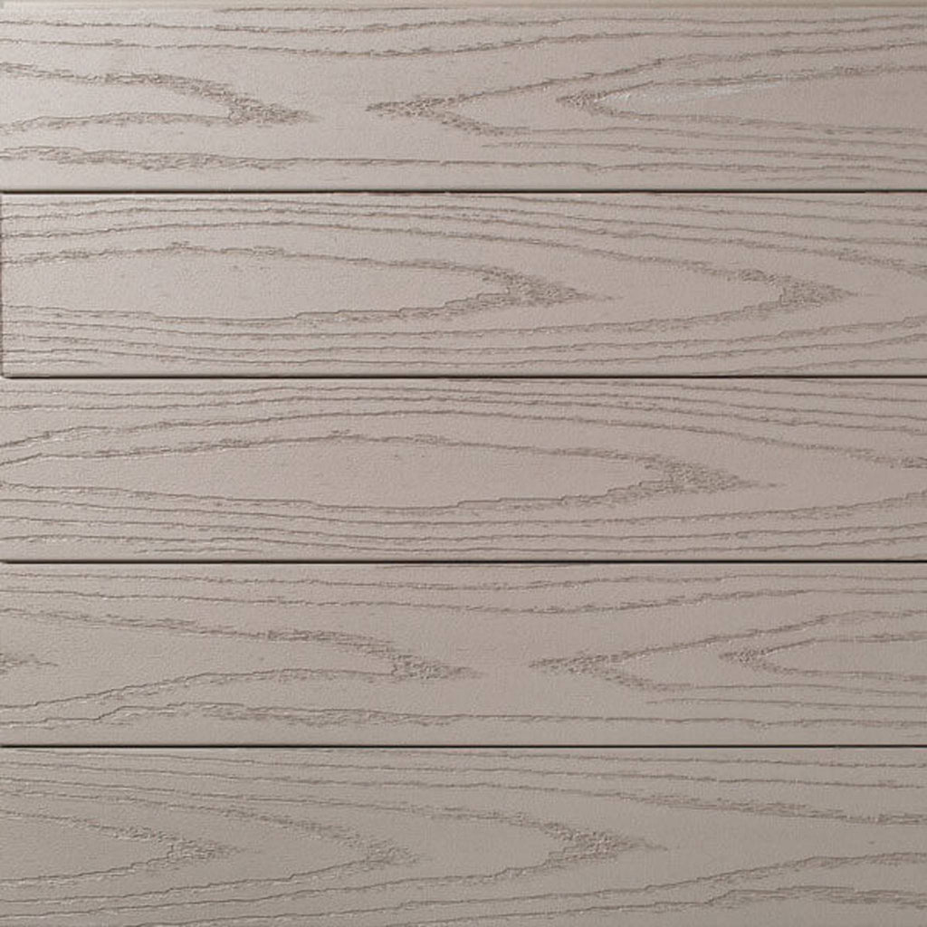 Close-up texture of AZEK Porch Slate Gray showing a smooth, solid grey finish with a seamless tongue and groove interlocking design. Shop at Deck Outlet!