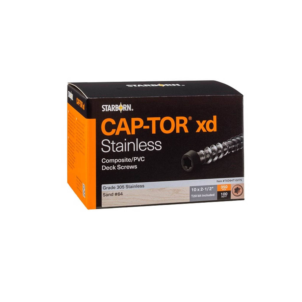 Starborn Cap-Tor XD Headcote #10 x 2-1/2 inch Grade 305 Stainless Steel Deck Screws for PVC and Composite Decking - 100 piece box