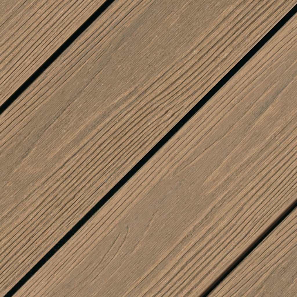EVA-LAST APEX Plus Oasis decking board, formerly Himalayan Cedar, bamboo-reinforced PVC with realistic warm cedar woodgrain finish.
