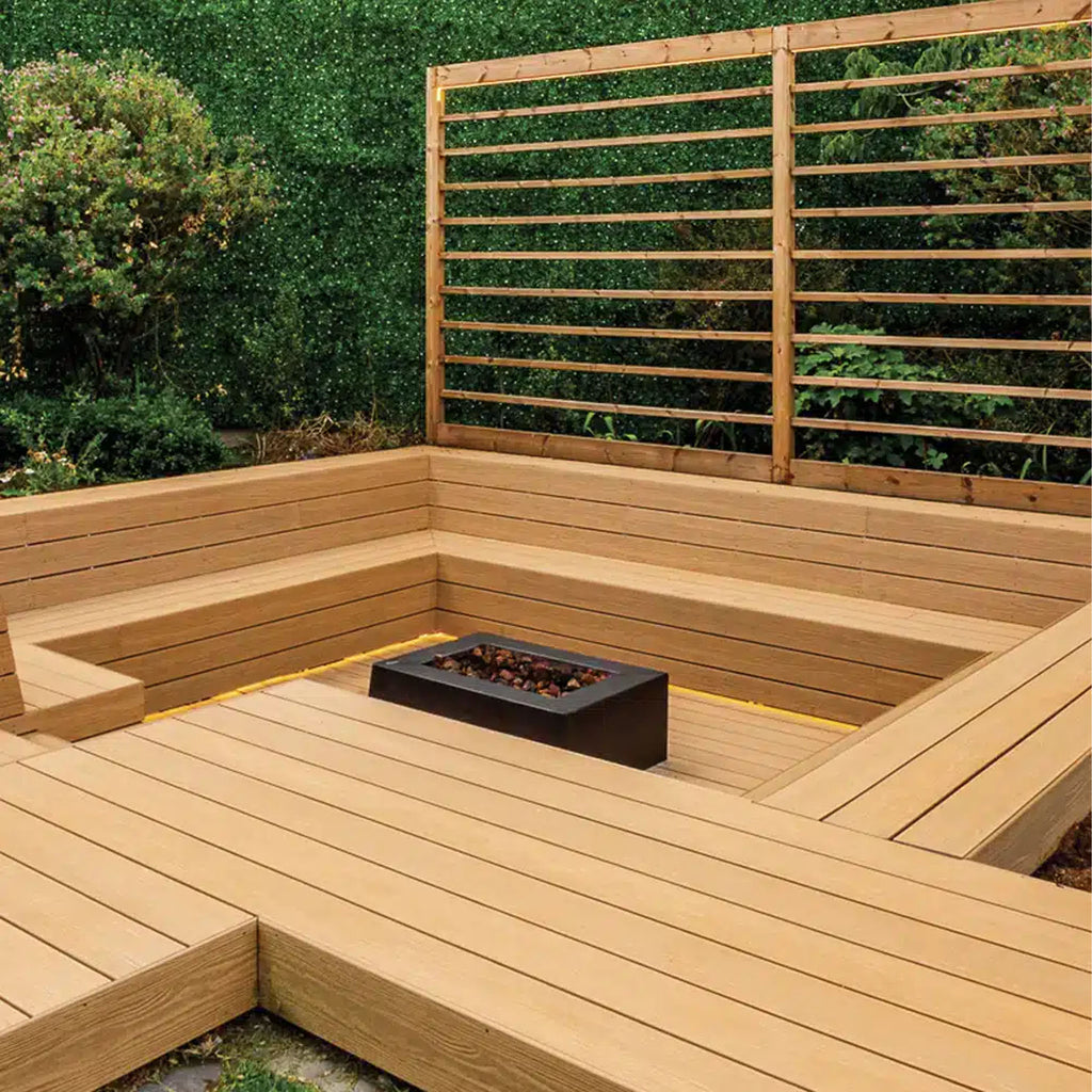 EVA-LAST APEX Plus Oasis decking board, formerly Himalayan Cedar, bamboo-reinforced PVC with realistic warm cedar woodgrain.