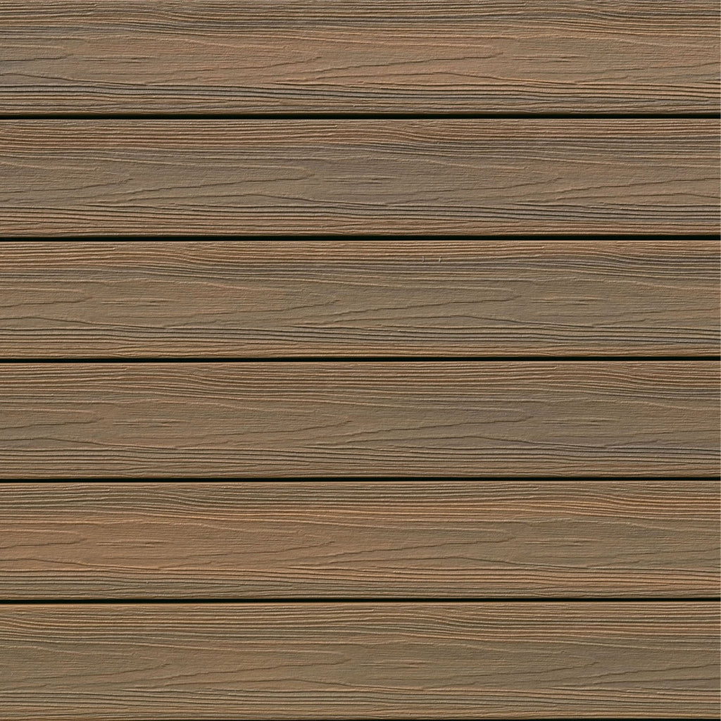 Close-up texture of Eva-Last Infinity Oasis Palm composite decking showing a soft, natural sandy wood grain. Shop at Deck Outlet!