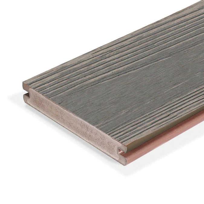 EVA-LAST Apex PLUS Carbonized Grey capped polymer decking with deep charcoal wood grain finish.