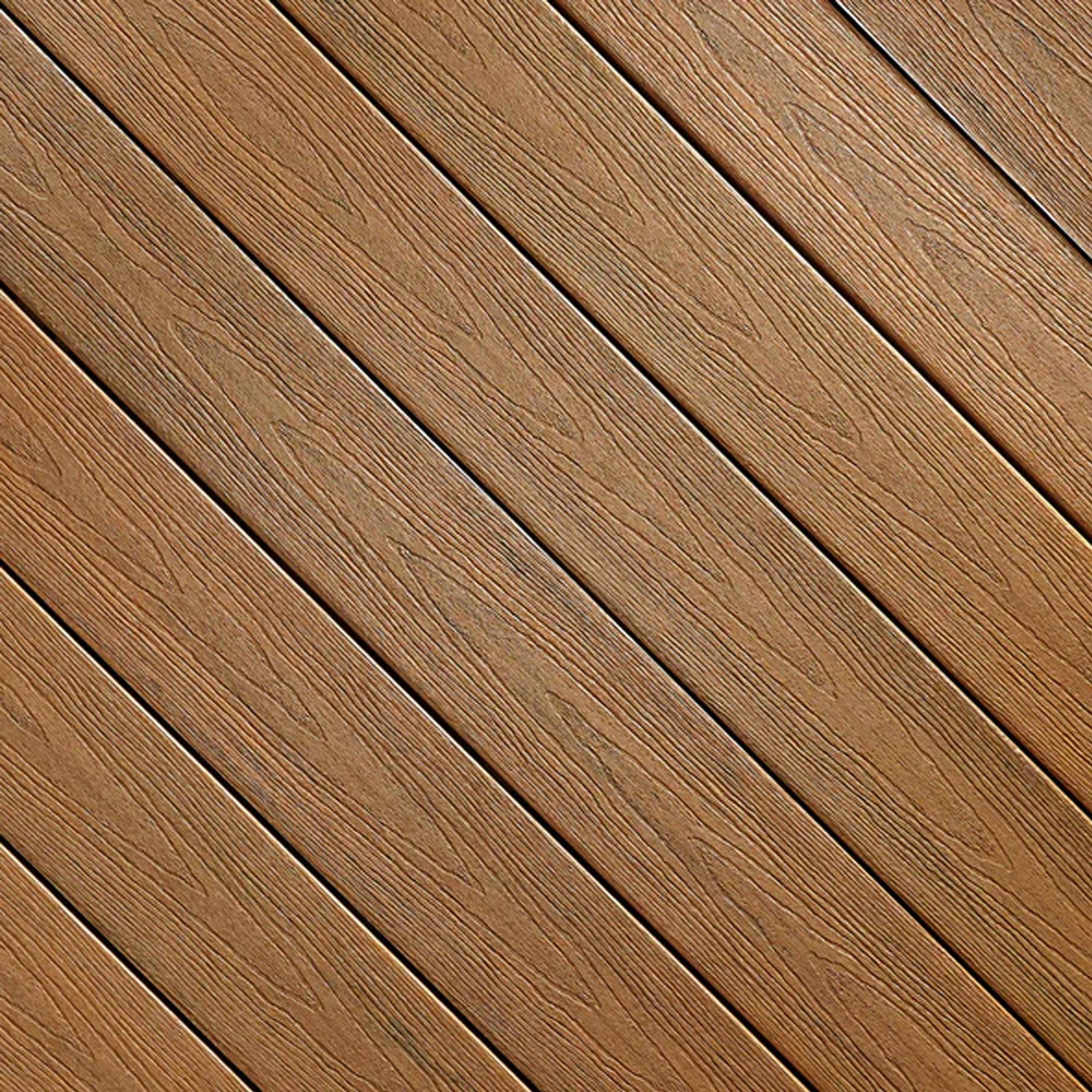 Close-up of Fiberon Sanctuary Moringa composite decking, showcasing its earthy multi-tonal wood grain and rustic embossed surface texture.