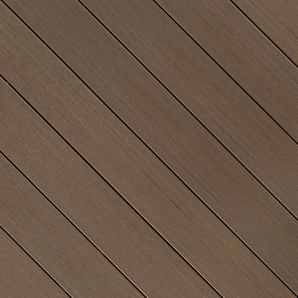 Close-up of Fiberon Promenade Sandy Pier PVC decking board, showcasing its light sandy beige tones, matte wood-grain texture, and slip-resistant surface.