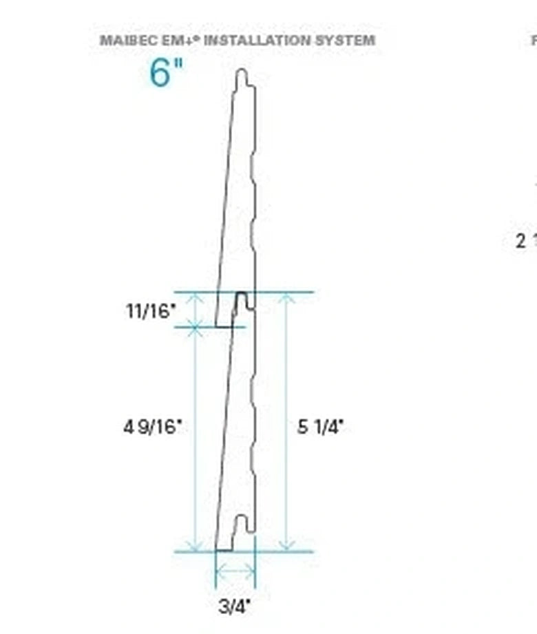 Maibec EM+ Rabbeted Bevel Siding Installation System Profile and Dimensions