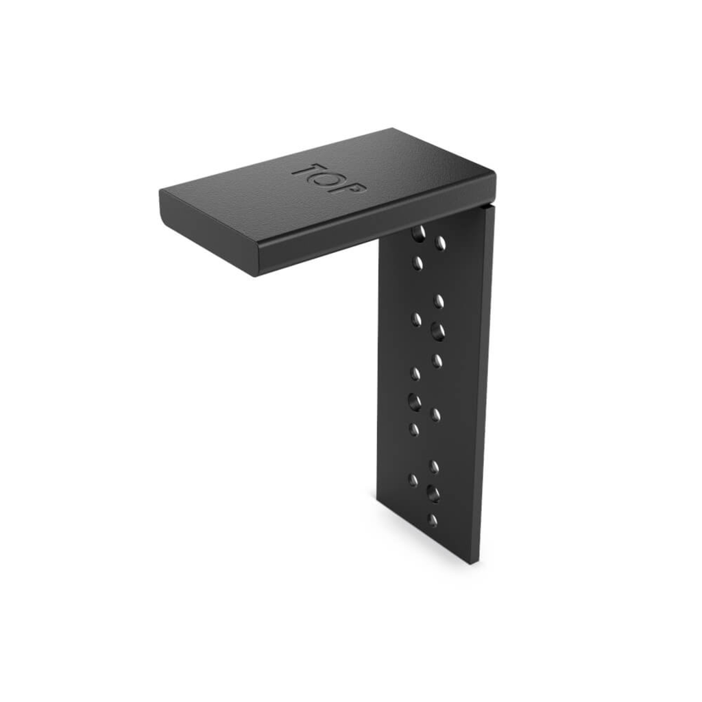 Side view of OZCO 90° Plug Mounting Accessory showing black powder-coated finish
