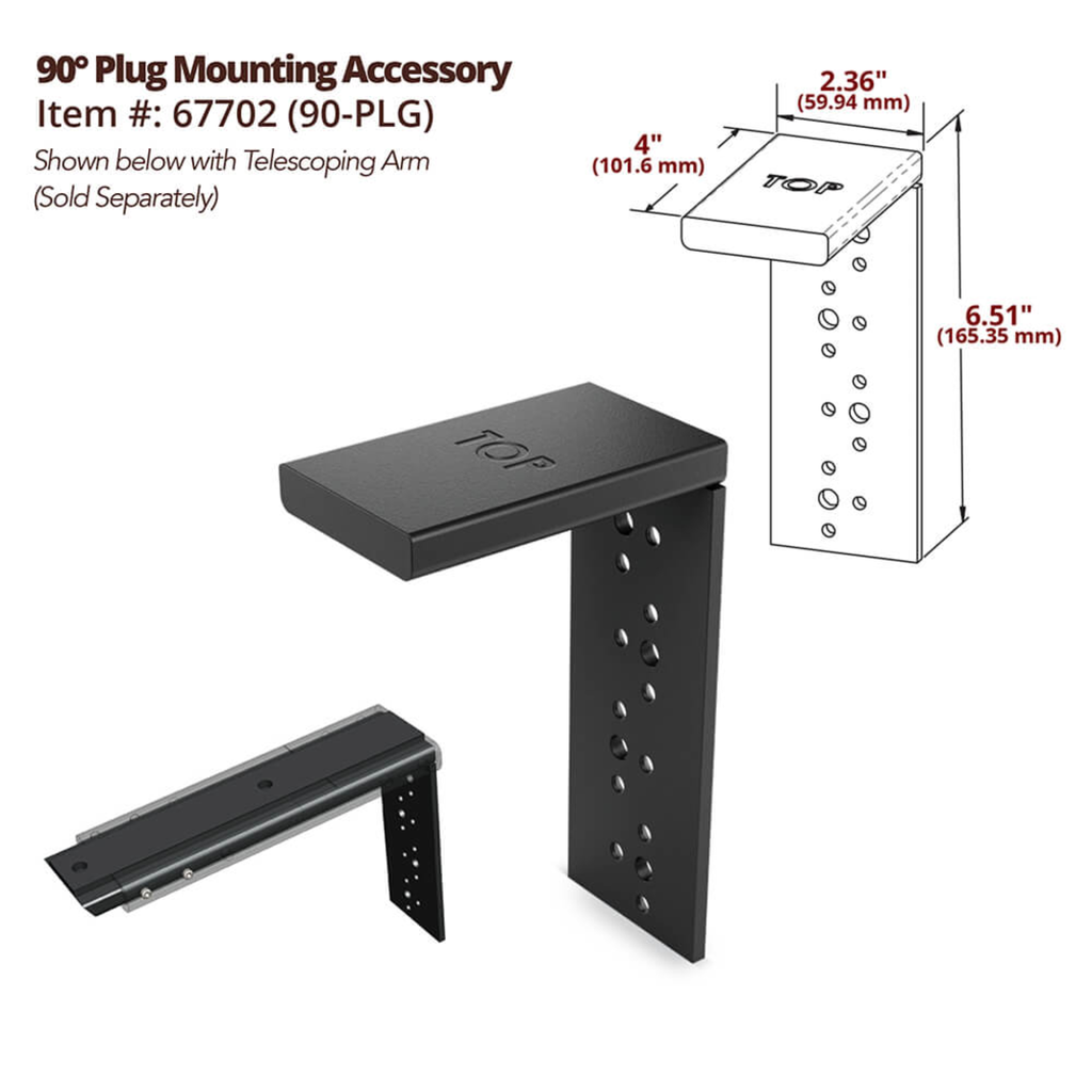 OZCO 90° Plug Mounting Accessory metal bracket for countertop support arms