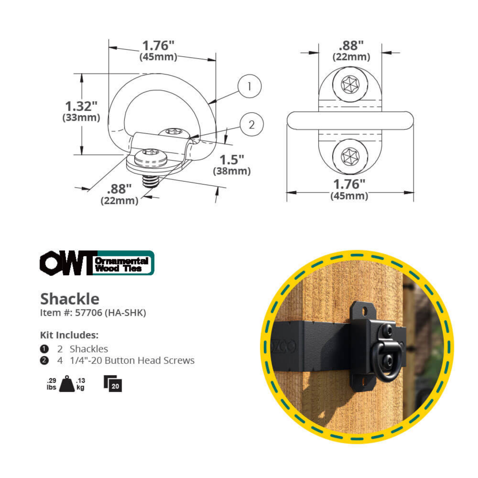 OZCO Hanger Accent – Shackle - 2 pcs