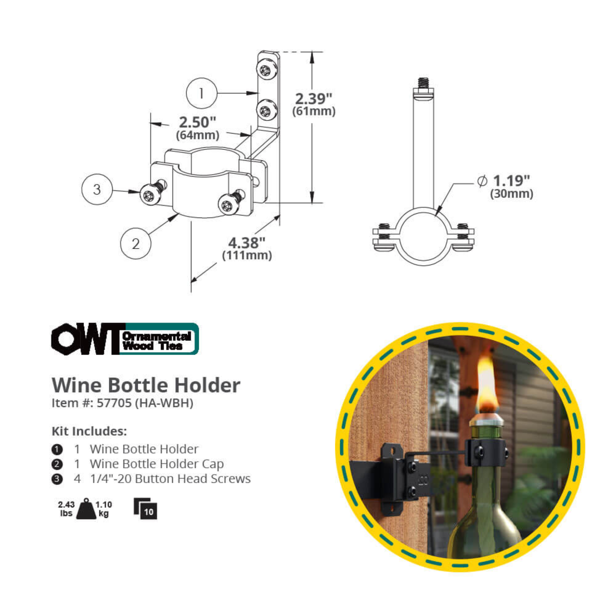 OZCO Hanger Accent – Wine Bottle Holder - 2 pcs