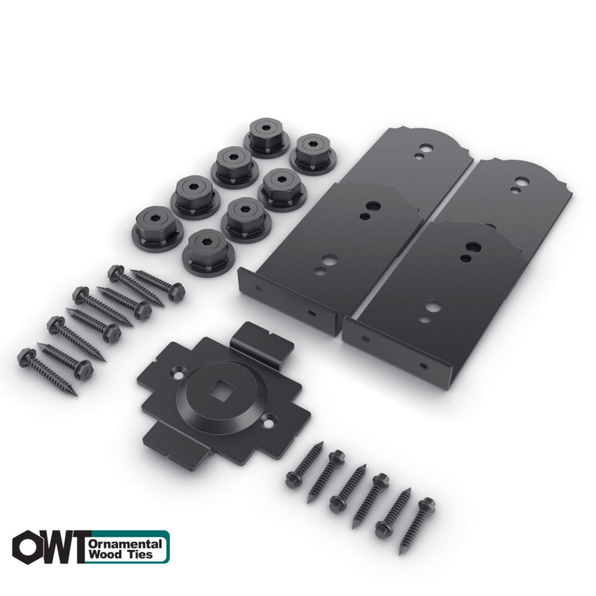 OZCO Laredo Sunset 4x4 post cap hardware and steel components laid out