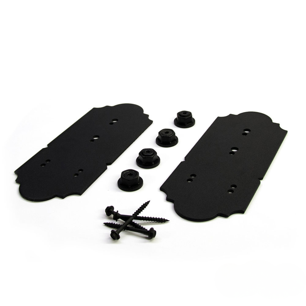 OZCO Laredo Sunset post to beam flush connector with mounting hardware, black powder-coated steel
