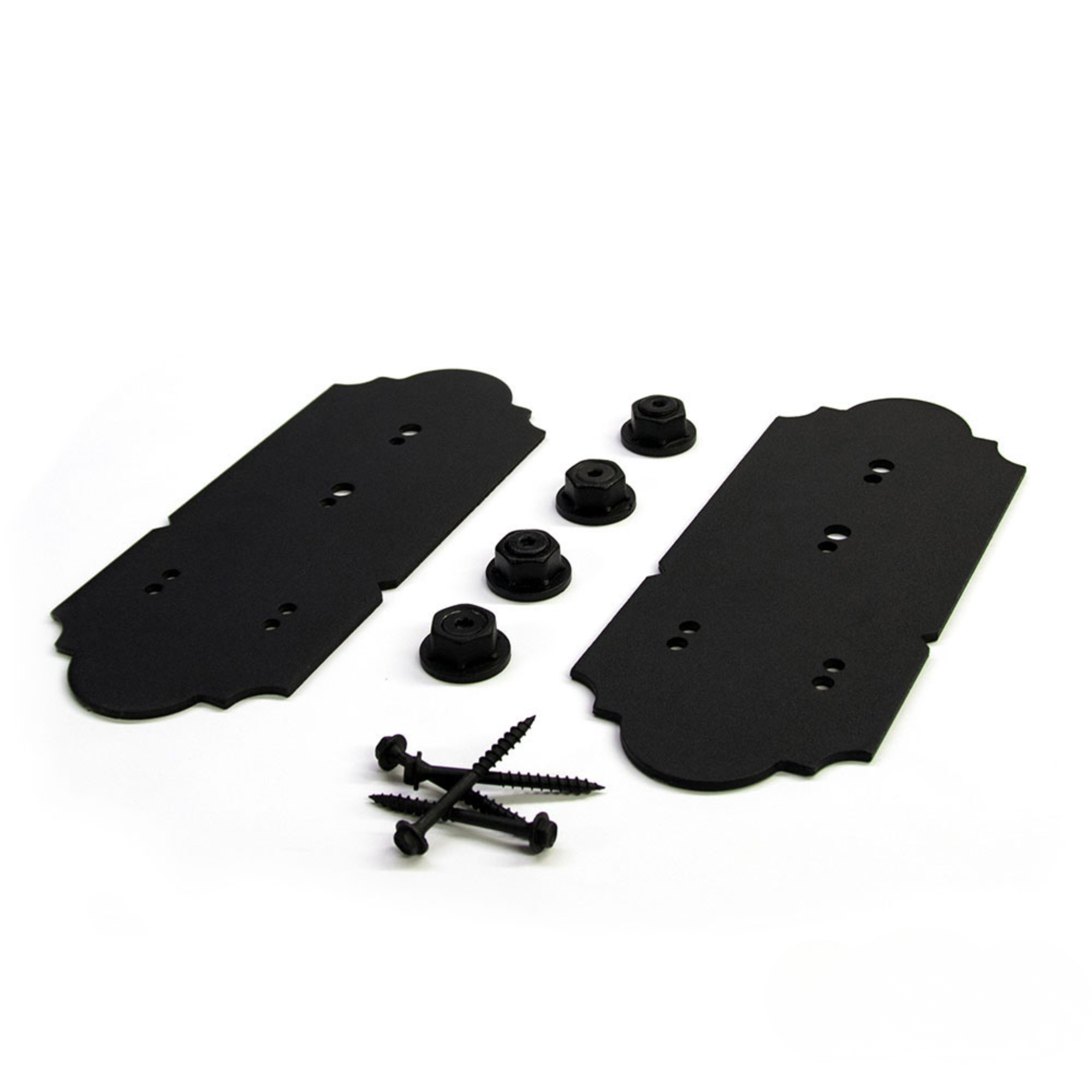 OZCO Laredo Sunset post to beam flush connector with mounting hardware, black powder-coated steel