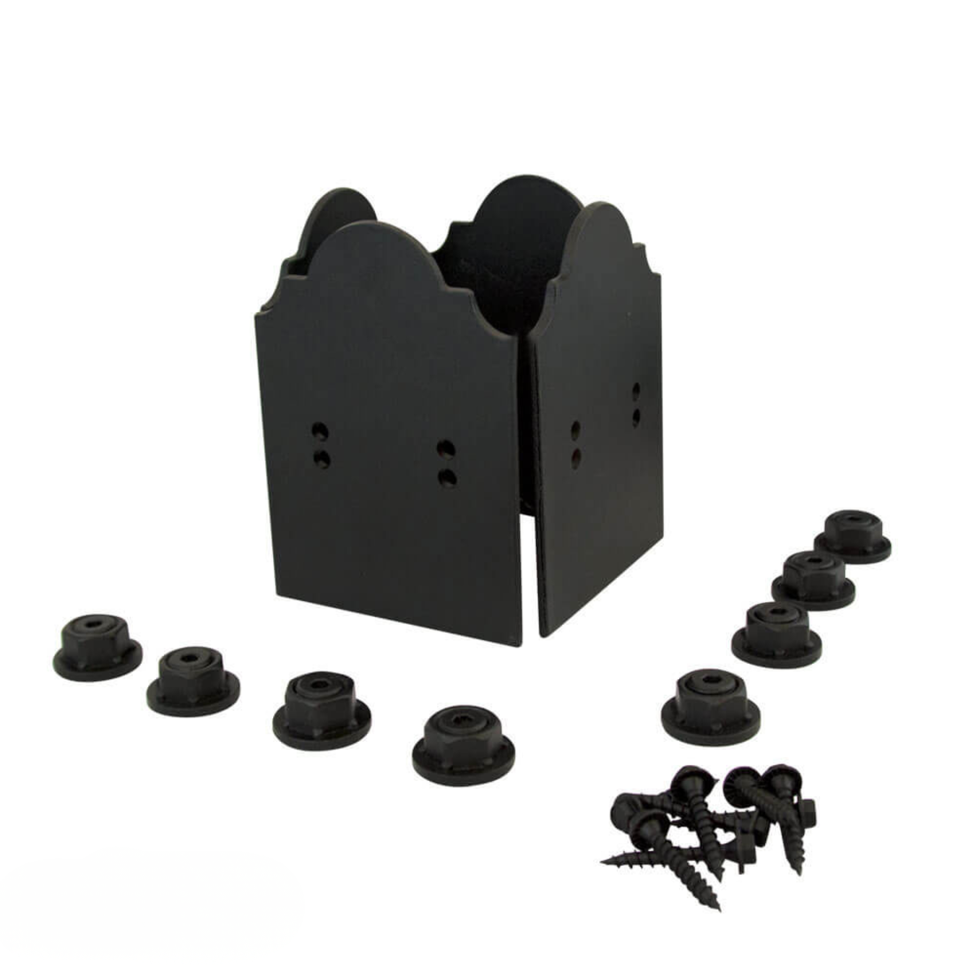OZCO OWT 6x6 faux post base plates Laredo Sunset with decorative steel wraps and mounting hardware