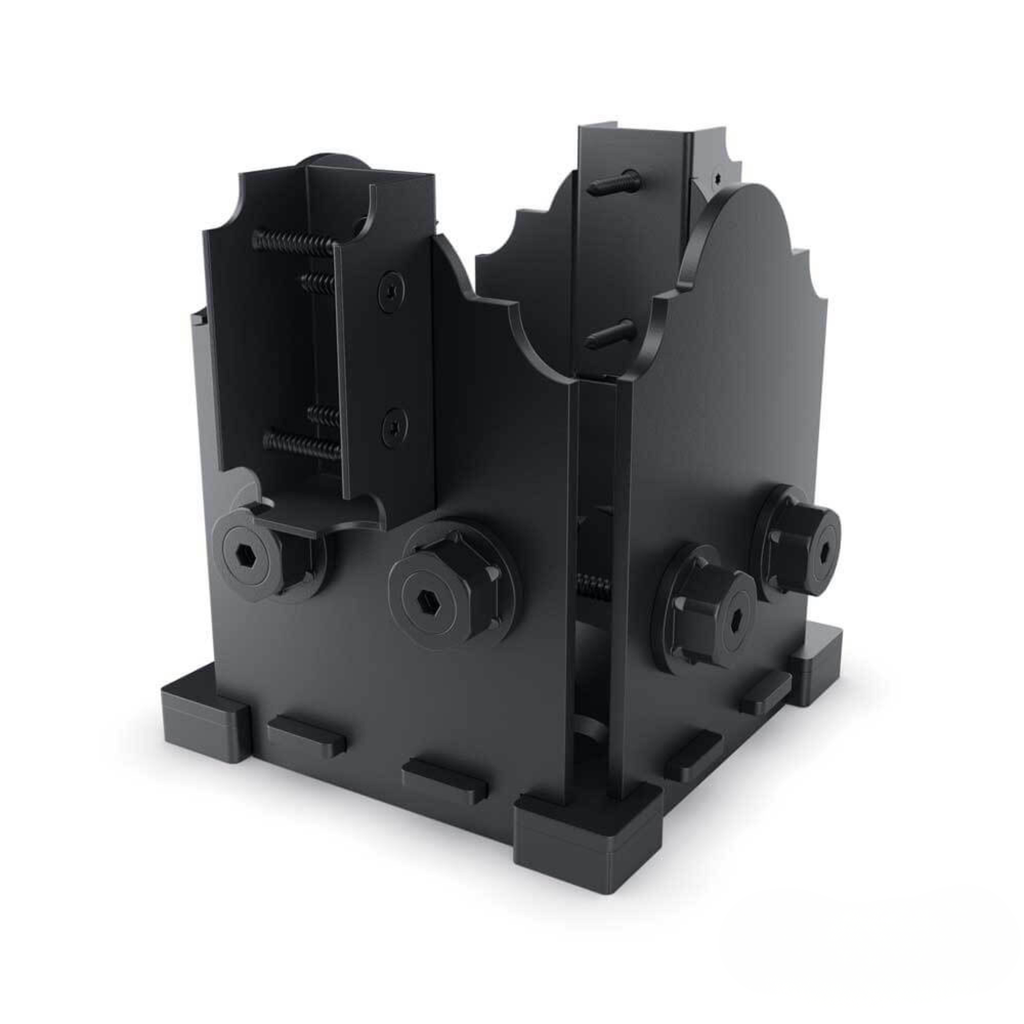 OZCO OWT 6×6 post base twin rail saddle in black steel, Laredo Sunset series