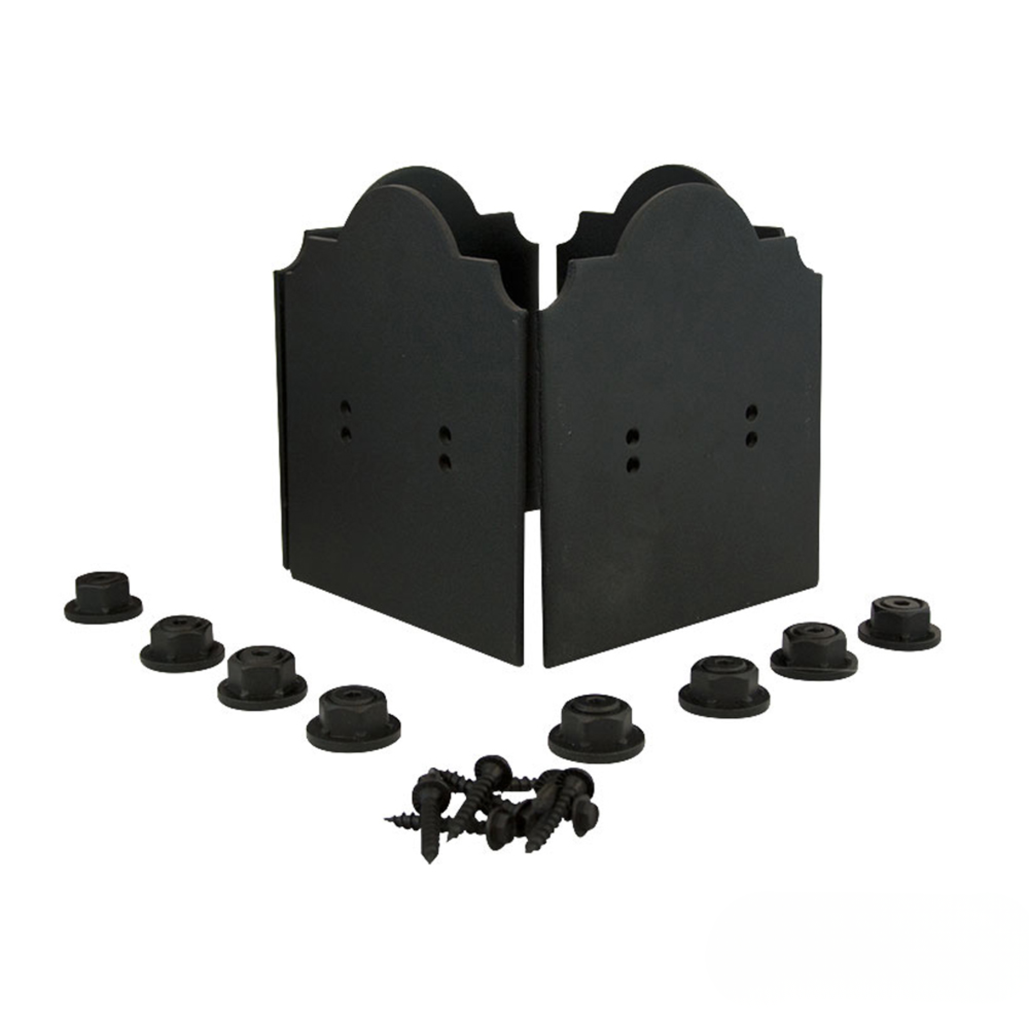 OZCO OWT 8x8 faux post base plates Laredo Sunset with decorative steel wraps and mounting hardware
