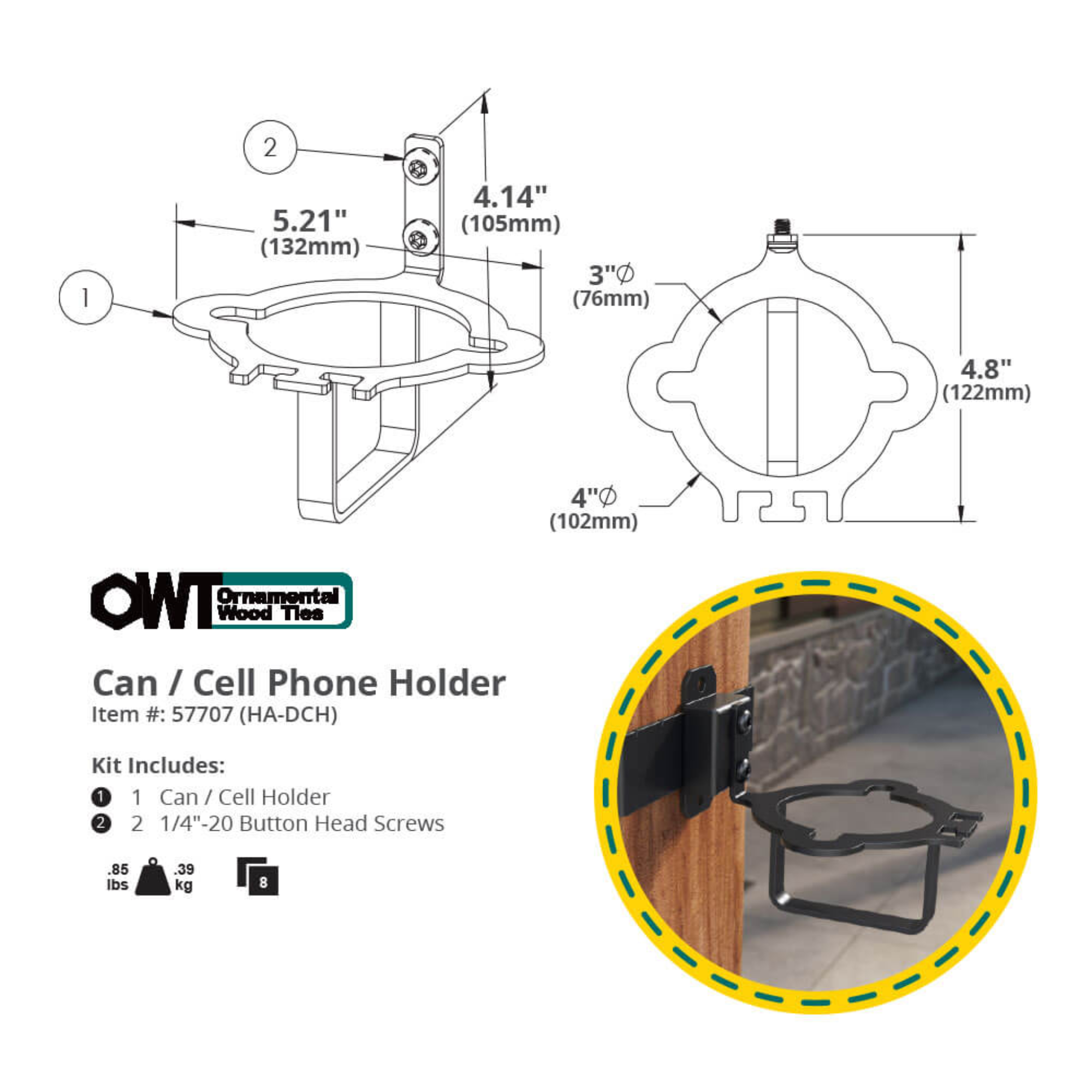 OZCO Hanger Accent – Mobile Phone & Beer Holder - 2pcs