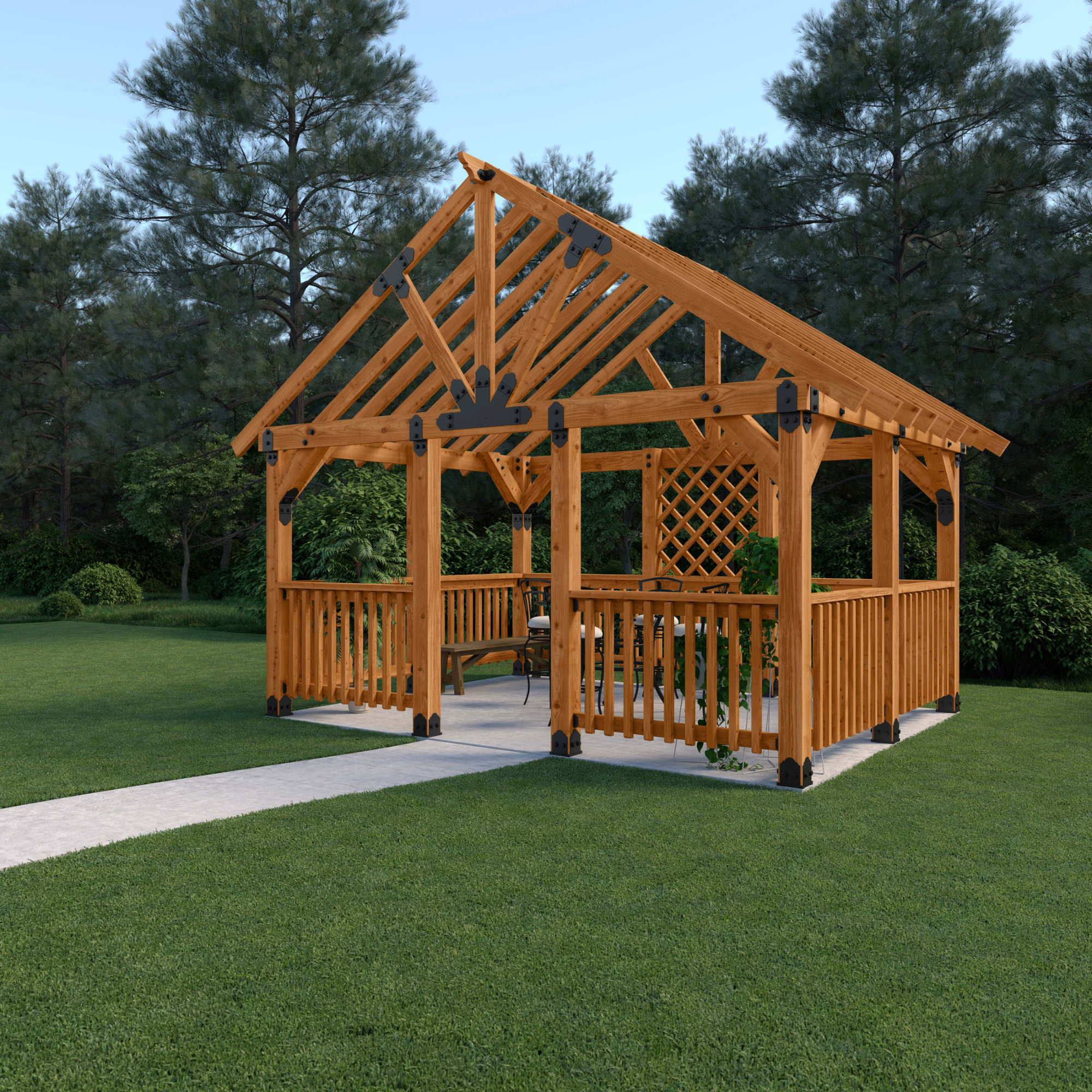 OZCO T Tie Plate Extended used in exposed pergola wood framing