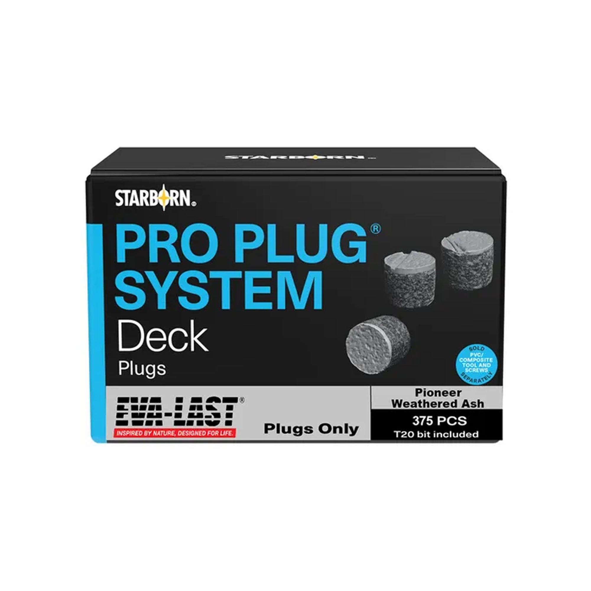 Starborn Pro Plug System for Eva-Last Decking: 375-piece pack of color-matched plugs made from Apex and Infinity material for a hidden finish. Plugs only.
