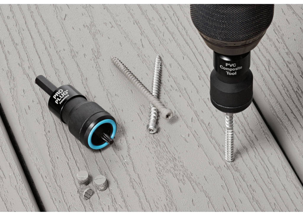 STARBORN Pro Plug® Fascia Tool Set: 2-piece kit including the specialized PVC/Composite counterboring tool and the Auto-Stop™ drive tool for professional, color-matched plugging of PVC fascia boards.