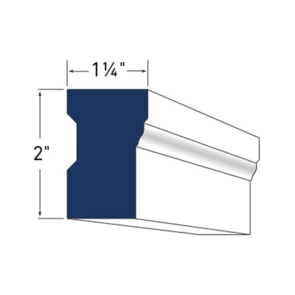 Diagram of AZEK Trim Brick Mould (AZM–180) with precise dimensions, showcasing its durable PVC design for seamless door and window casings.