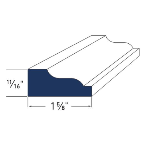 Diagram of AZEK Trim Shingle Mould (AZM–210) with precise dimensions, showcasing its durable PVC design for seamless shingle and siding transitions.