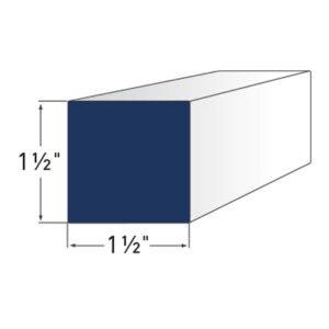 Diagram of AZEK Trim 1 1/2" Square Mould (AZM–210) with precise measurements, showcasing its durable PVC design for decorative and functional applications.