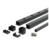 Trex Signature Square Baluster Kit components – rails, brackets, screws, and balusters in Charcoal Black