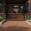 Trex Signature aluminum railing with square balusters on stairs and backyard patio