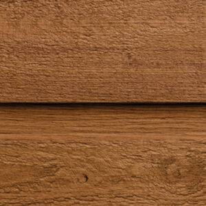 Close-up of Maibec Channel Siding in a textured wood finish, showcasing its deep wood grain and bold recessed profile for horizontal and vertical installation.