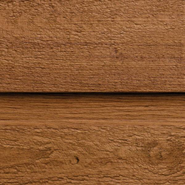 Close-up of Maibec Channel Siding in a textured wood finish, showcasing its deep wood grain and bold recessed profile for horizontal and vertical installation.