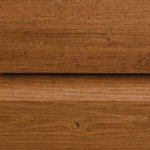 Close-up of Maibec Cove Siding in a textured wood finish, highlighting its smooth curved profile and deep wood grain.