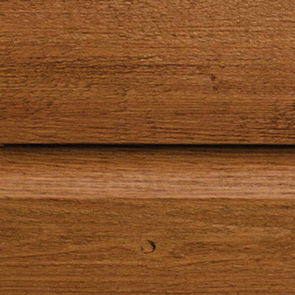 Close-up of Maibec Cove Siding in a textured wood finish, highlighting its smooth curved profile and deep wood grain.