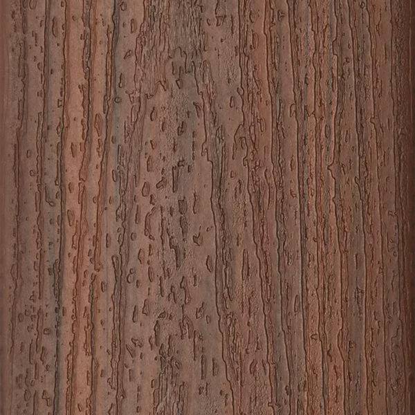 Close-up of Trex Enhance Basics Cinnamon Cove Deck Board – A detailed view of the rich, warm brown tones and natural wood-grain texture of Trex Enhance Basics Cinnamon Cove composite decking.