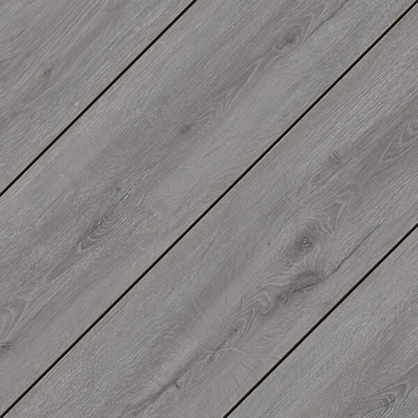 Close-up view of EVA-LAST Pioneer Weathered Ash decking showcasing natural woodgrain detail in soft grey tones