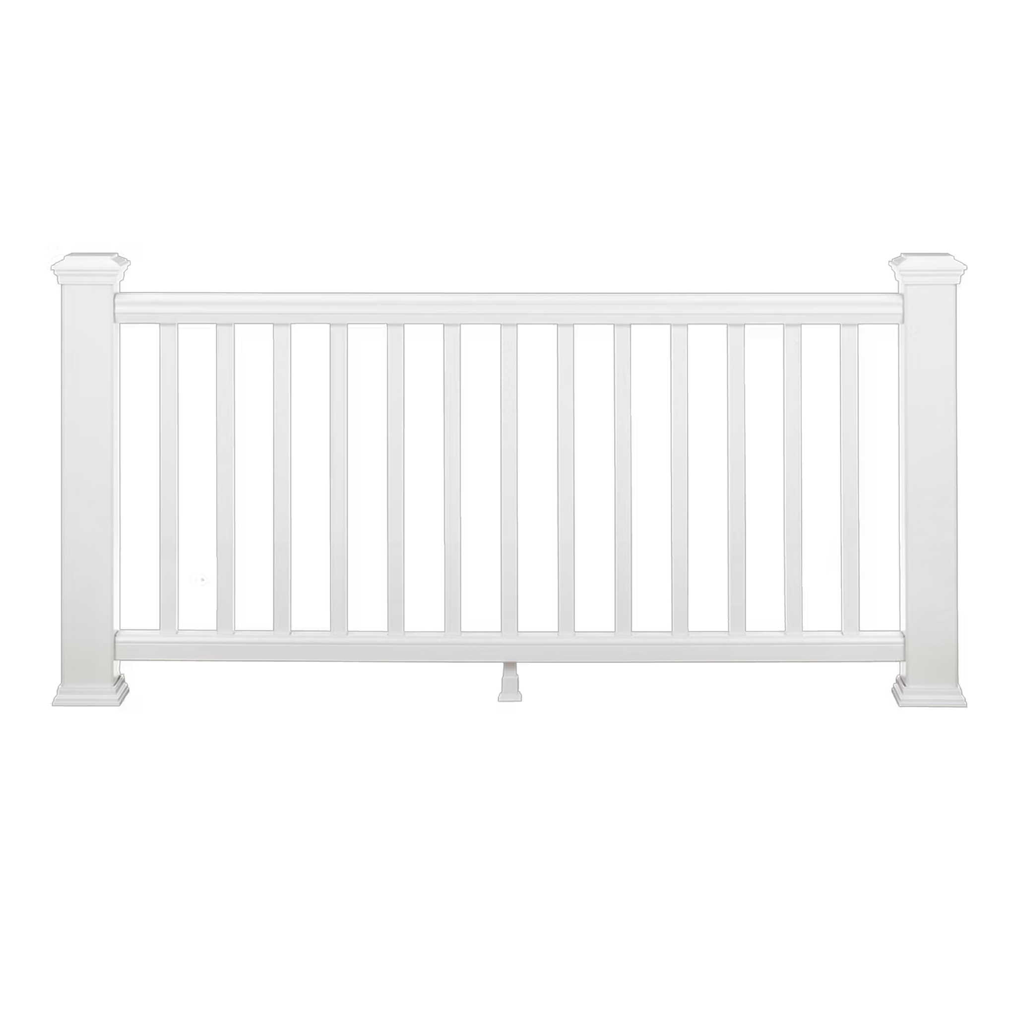 Full panel view of TREX Transcend composite railing in classic white with matching posts and square balusters.