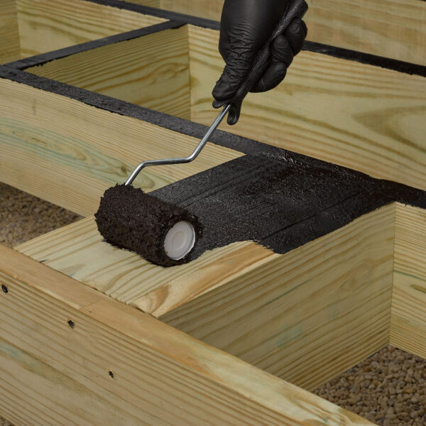 Application of rubberized waterproof coating to deck frame